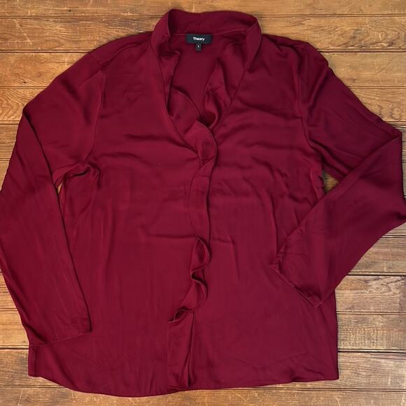 Theory womens ruffle front v neck blouse top long sleeve size large - Picture 4 of 9